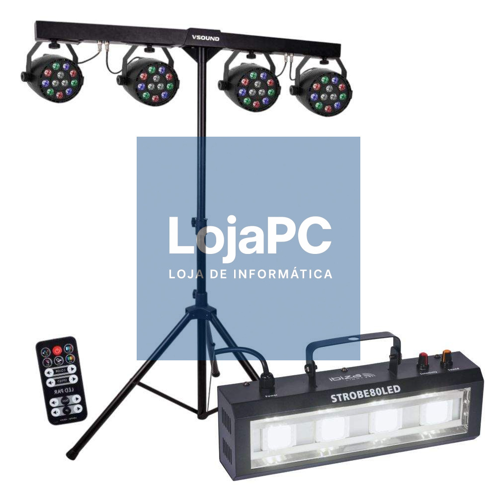 Suporte C/ 4 Projetores PAR + Estroboscópio C/ 4 LEDS COB
