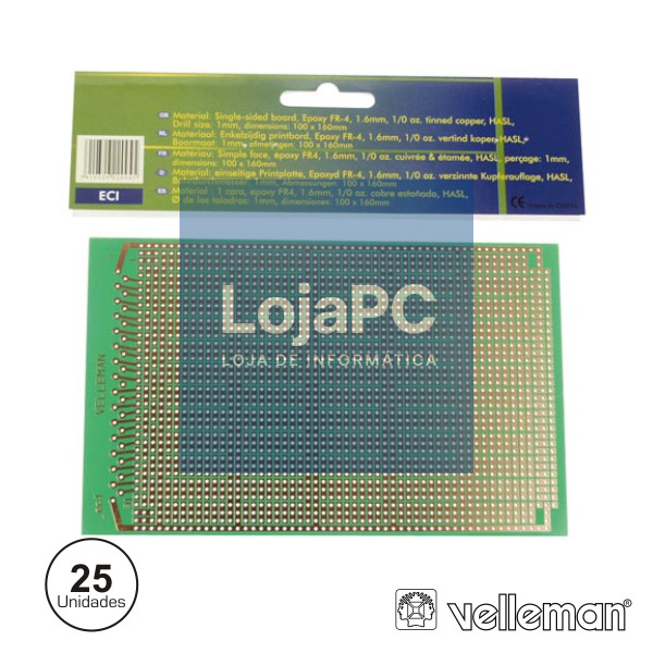 PLACA CIRCUITO IMPRESSO PERFURADA EM LINHAS 100X160MM (25X)