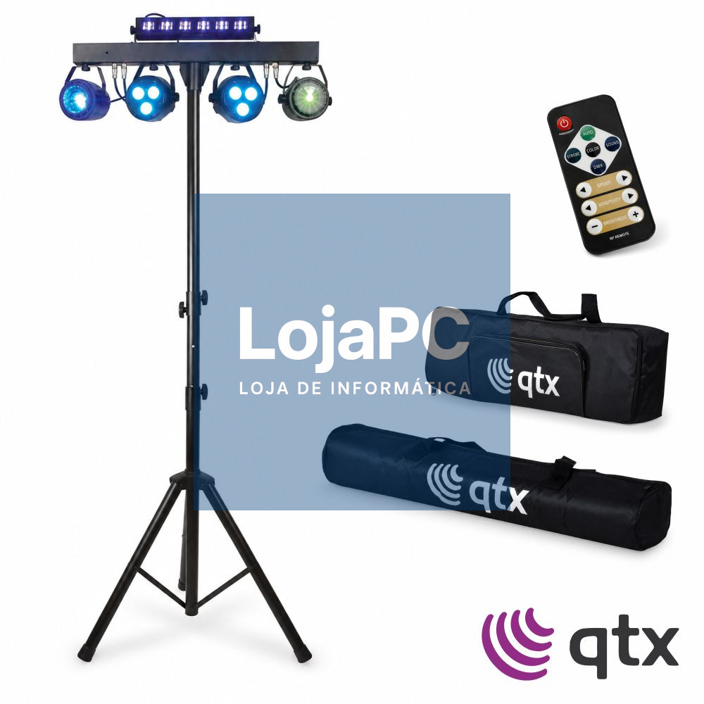Suporte C/ 4 Projetores LED + Barra UV/Strobe Laser QTX