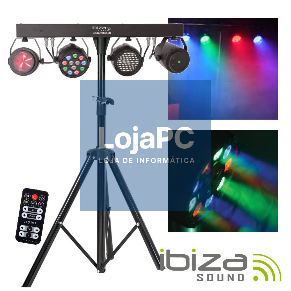 SUPORTE C/ 3 PROJETORES PAR/STROBE/MOON + LASER DMX IBIZA