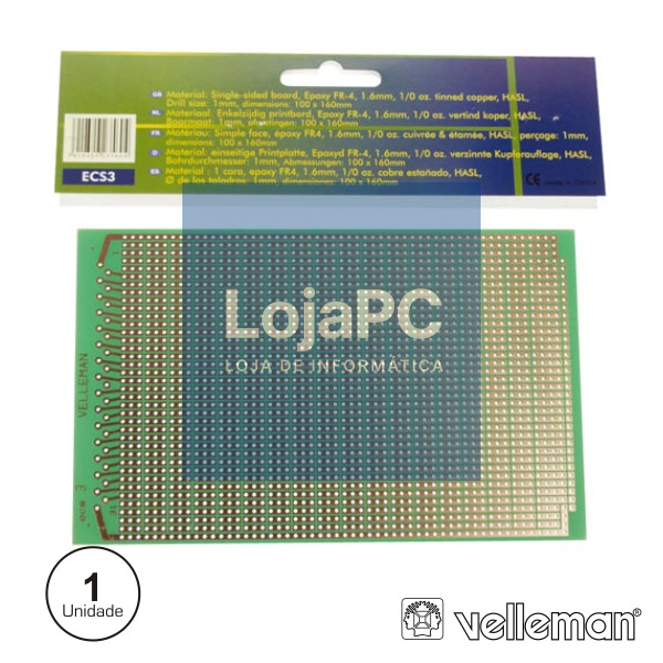 PLACA CIRCUITO IMPRESSO PERFURADA EM PONTOS 100X160MM