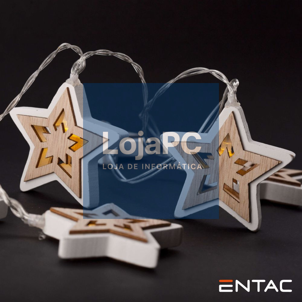 Grinalda 10 LEDS Estrelas Madeira 2xAA 1.65m ENTAC