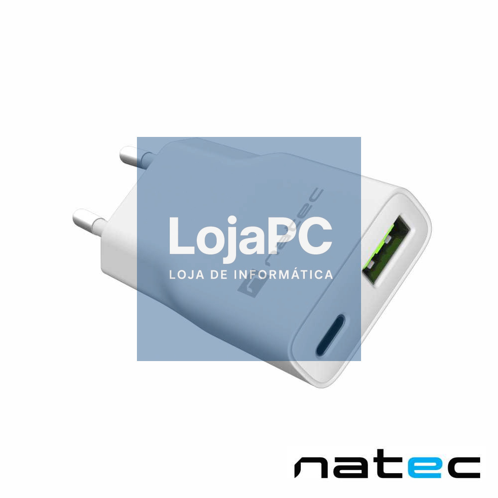 Alimentador GaN Slim USB-C/USB-A 20W RIBERA Branco NATEC