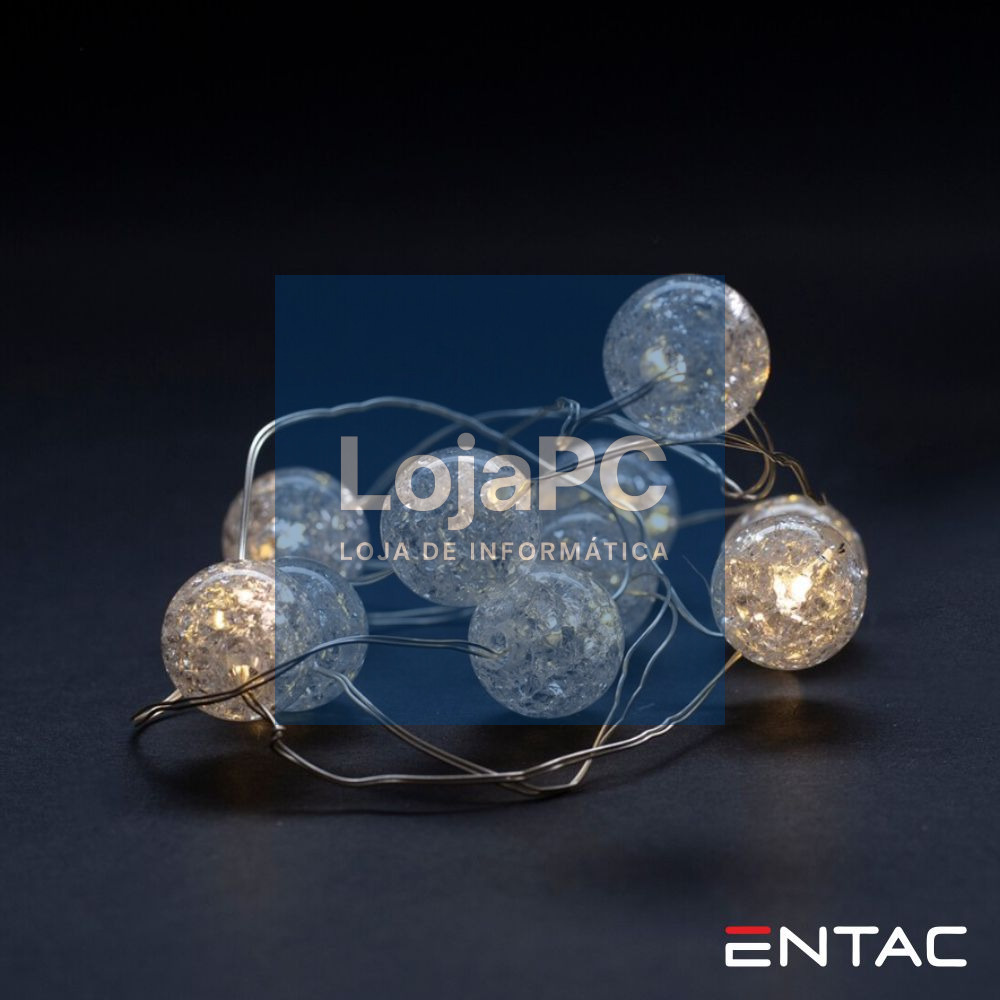 Grinalda 10 LEDS 3000K Esferas Plástico 2xAA 1m ENTAC