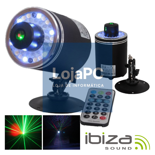 LASER VERMELHO VERDE C/ 18 LEDS RGB 360° COMANOD MIC IBIZA