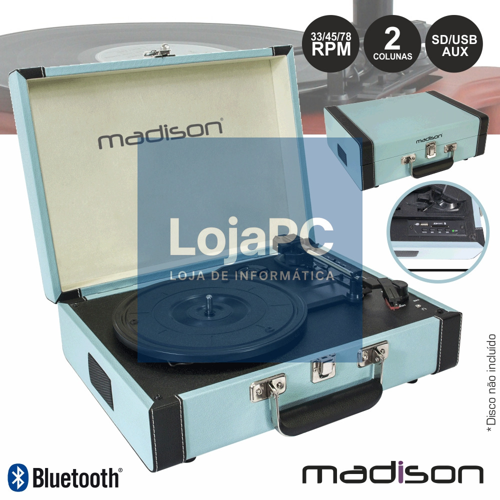 GIRA-DISCOS 33/45/78RPM RETRO BT/USB/SD/REC AZUL MADISON