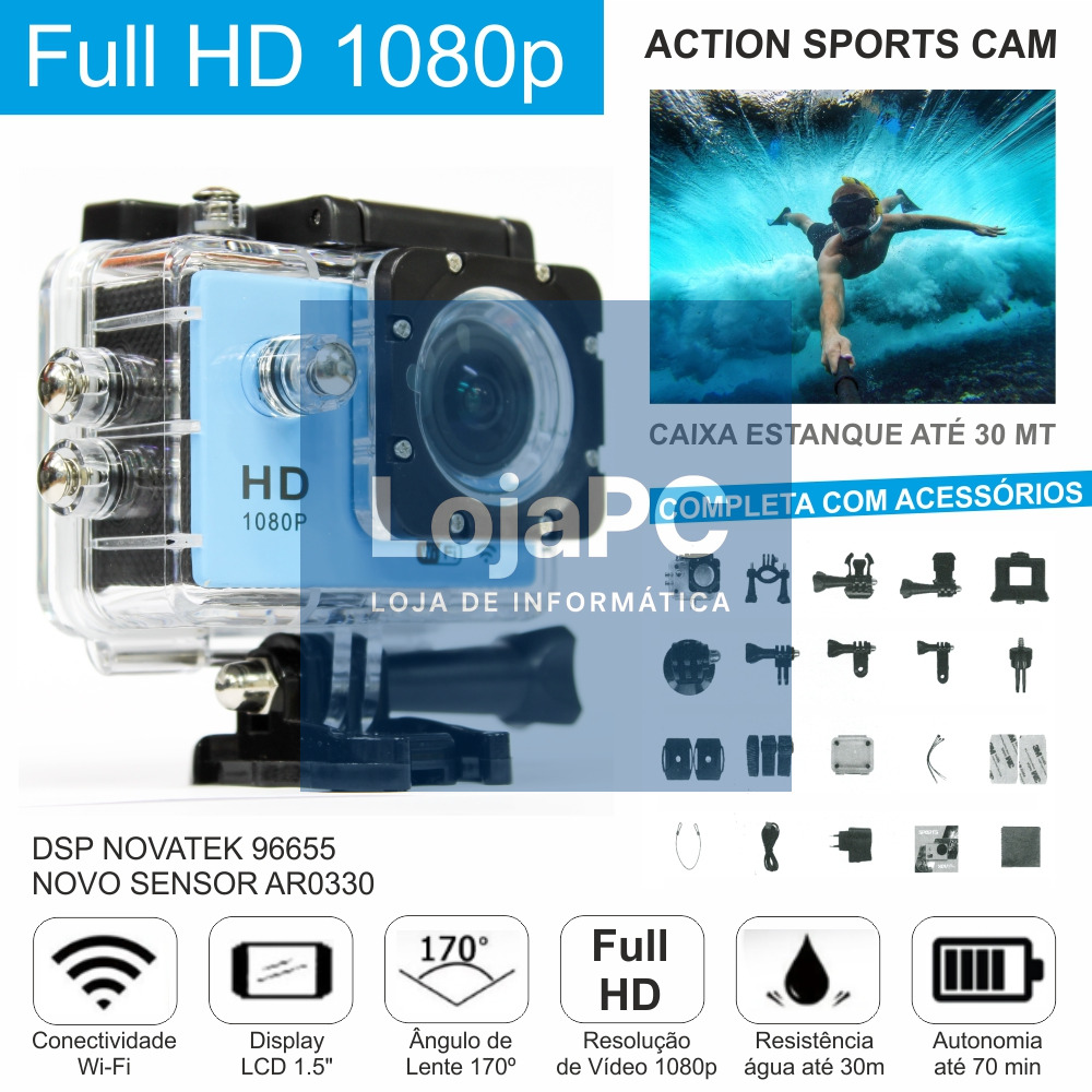 CÂMARA DE AÇÃO WIFI FULL HD 12MP C/ GRAVAÇÃO VÍDEO