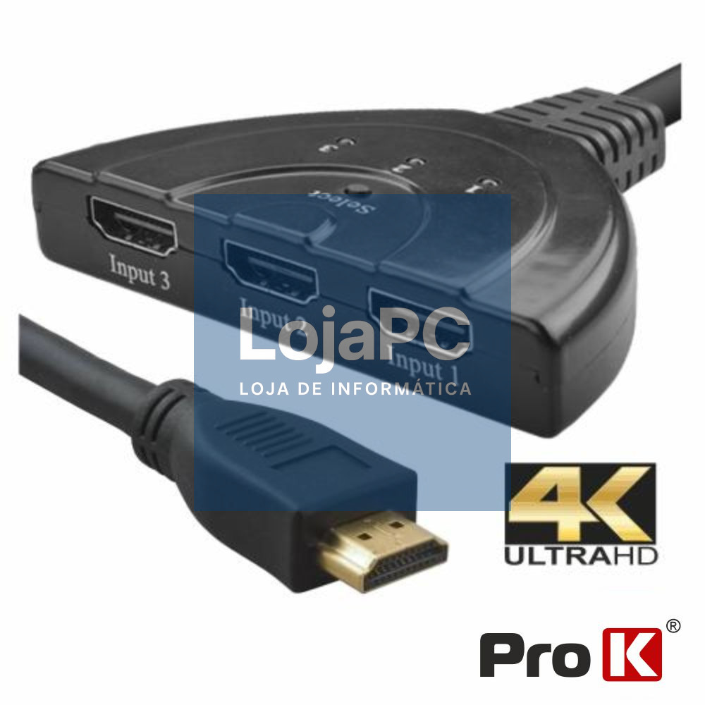 DISTRIBUIDOR HDMI AMPLIFICADO 3 ENTRADAS 1 SAÍDA PROK