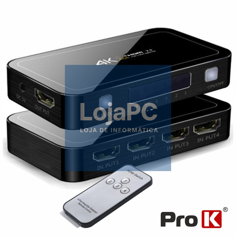 DISTRIBUIDOR COMUTADOR HDMI 4 ENTRADAS 1 SAÍDA PIP 4K PROK
