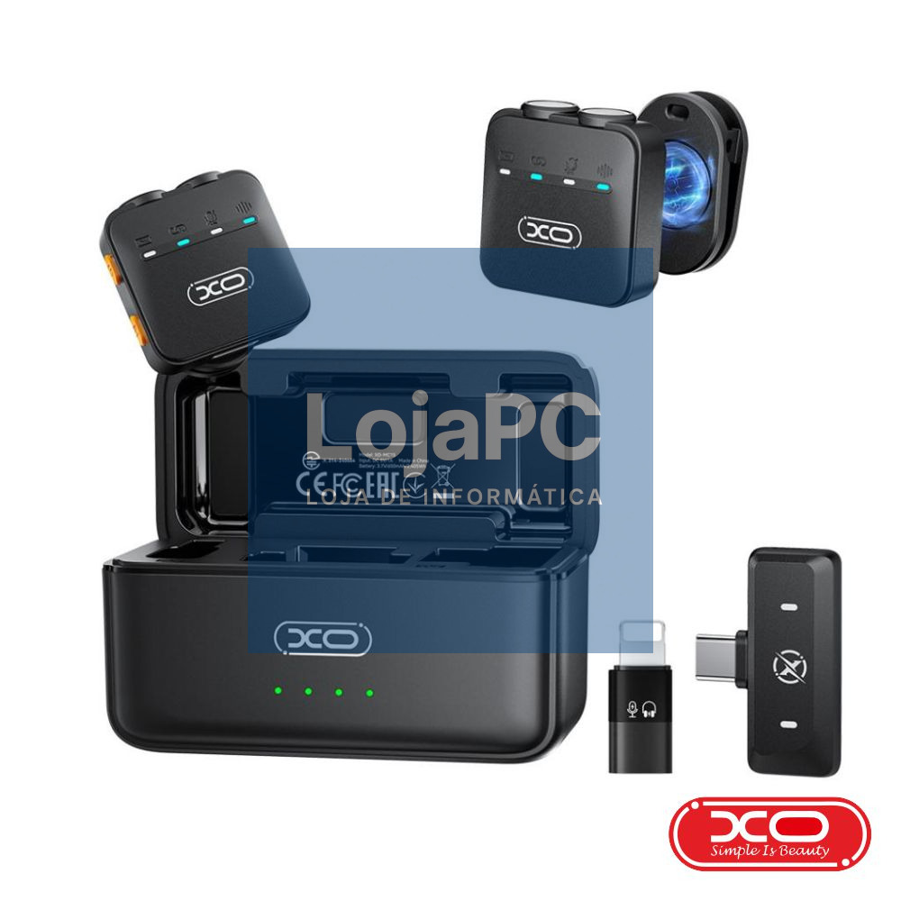 Conjunto 2x Microfones Lapela Sem Fios Com Receptor USB-C XO