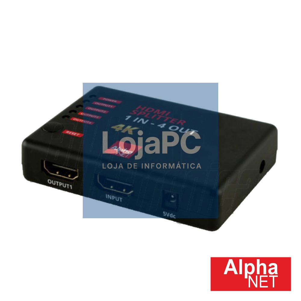 DISTRIBUIDOR COMUTADOR HDMI 1 ENTRADA 4 SAÍDAS ALPHANET