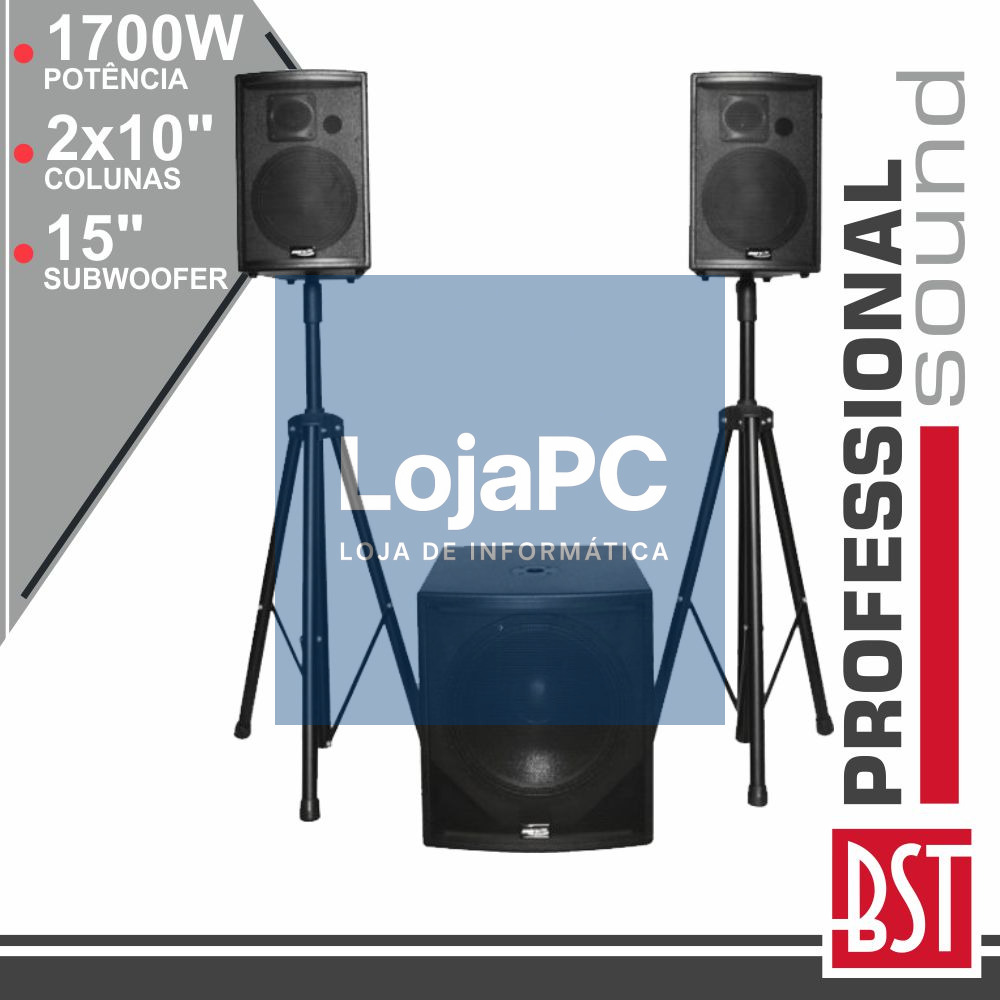 CONJUNTO SOM BI-AMPLIFICADO PRO 2.1 1700Wmáx BST