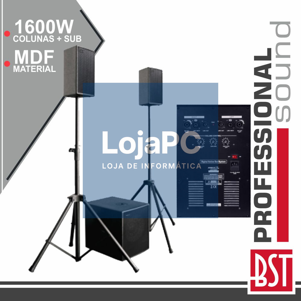 CONJUNTO SOM BI-AMPLIFICADO PRO 2.1 1600Wmáx MDF BST