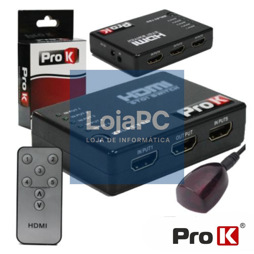 DISTRIBUIDOR HDMI AMPLIFICADO 5 ENTRADAS 1 SAÍDA IR PROK