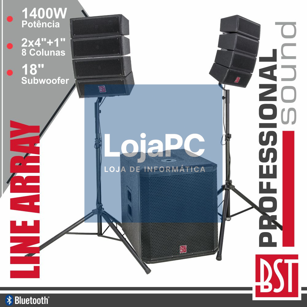 SISTEMA LINE-ARRAY ATIVO 8 COLUNAS 2x4" E SUB 18" 1400W BST