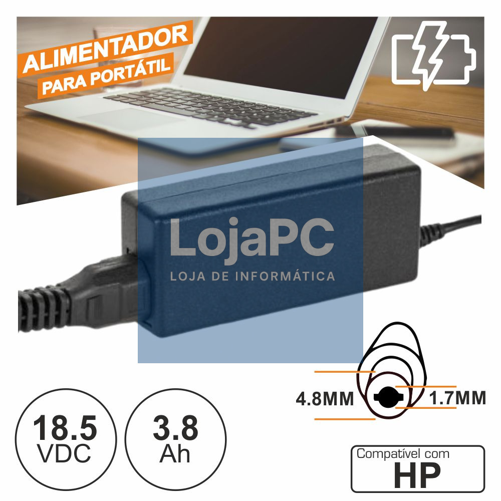 Alimentador P/ Hp 18.5V 3.8A 70W 4.8x1.7mm