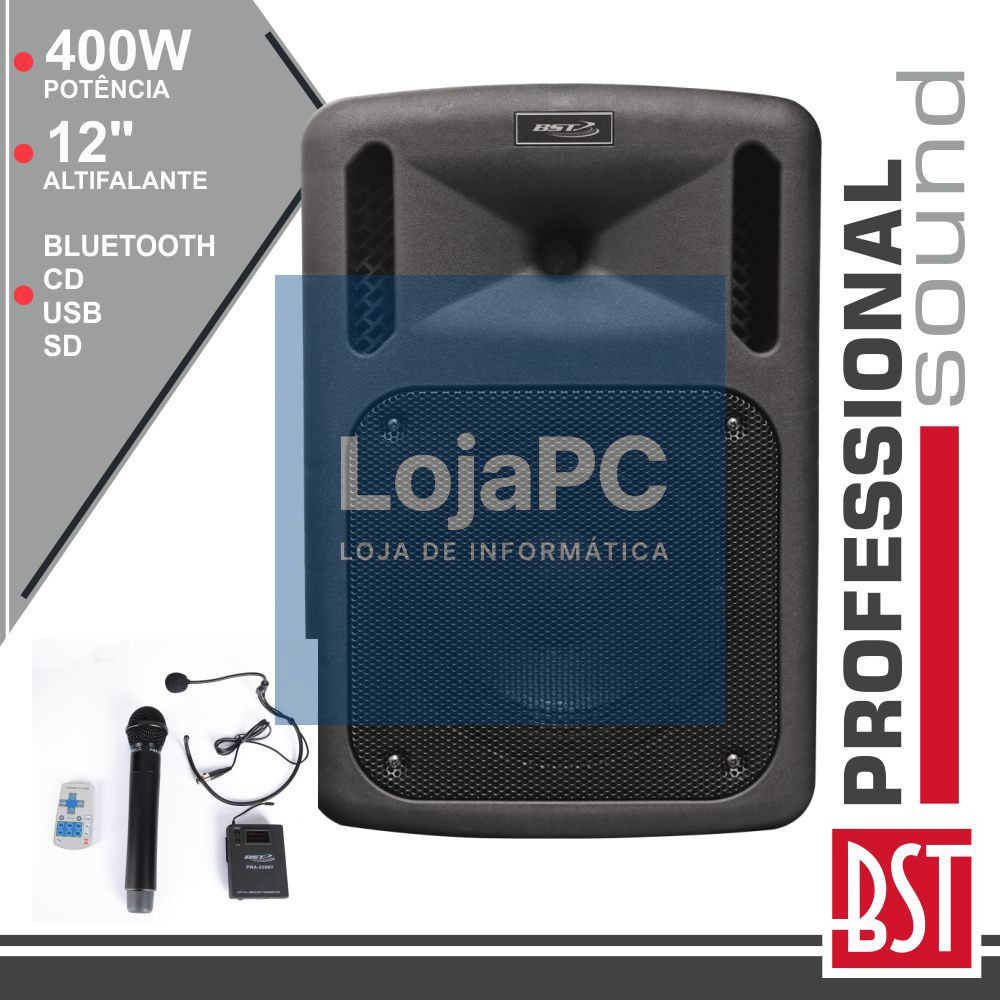 COLUNA AMPLIFICADA PRO 12" 400W MP3 CD/USB/BT/SD/BAT
