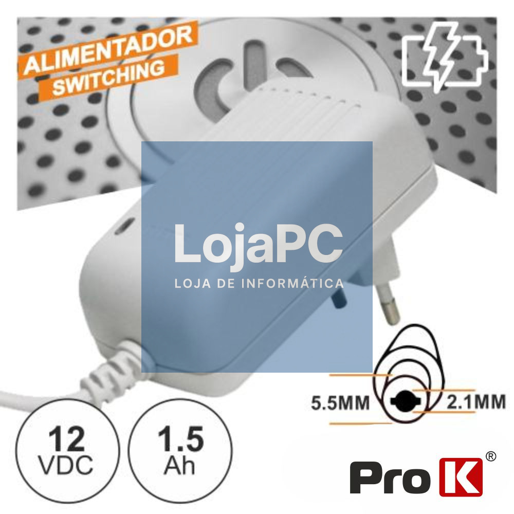 ALIMENTADOR SWITCHING 12V 1.5A BRANCO PROK