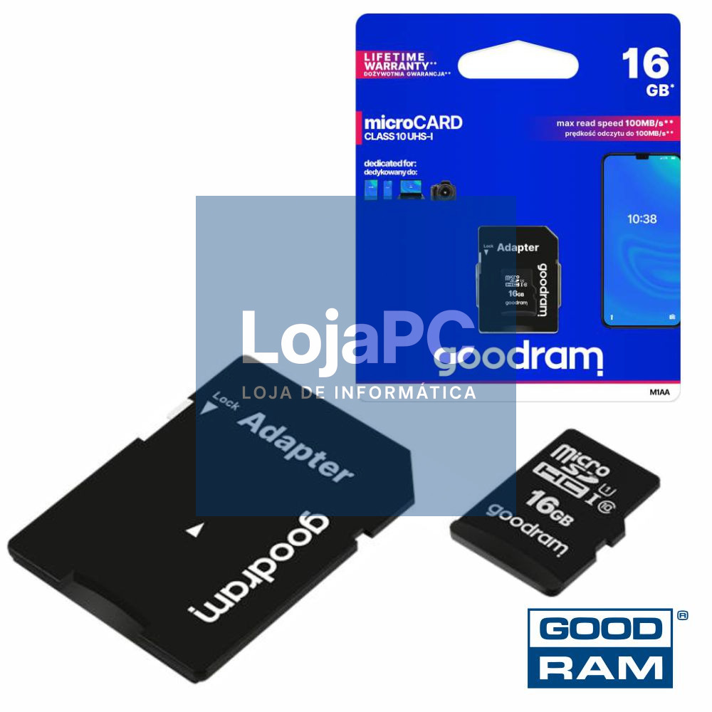 Cartão Memória Micro SD 16Gb Class10 Adaptador GOODRAM