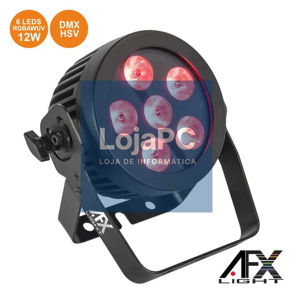 PROJETOR PAR C/ 6 LEDS RGBAW-UV 12W DMX+HSV AFXLIGHT