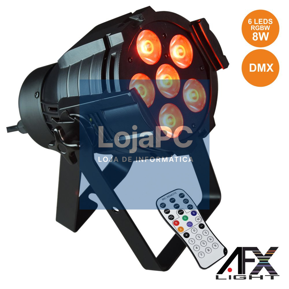 PROJETOR LUZ C/ 6 LEDS 8W RGBAW COMANDO DMX AFXLIGHT