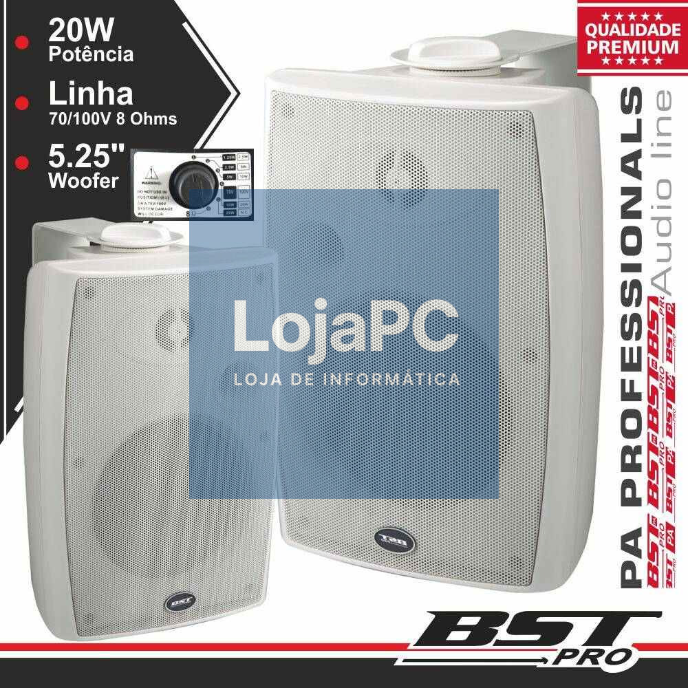CONJUNTO 2 COLUNAS 8 OHM 100V 30W 5.25" BRANCAS BSTPRO