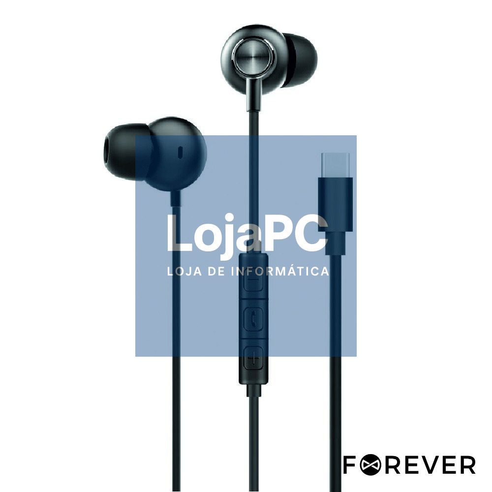 AUSCULTADORES STEREO PRETOS C/CONTROLO VOLUME MIC FOREVER