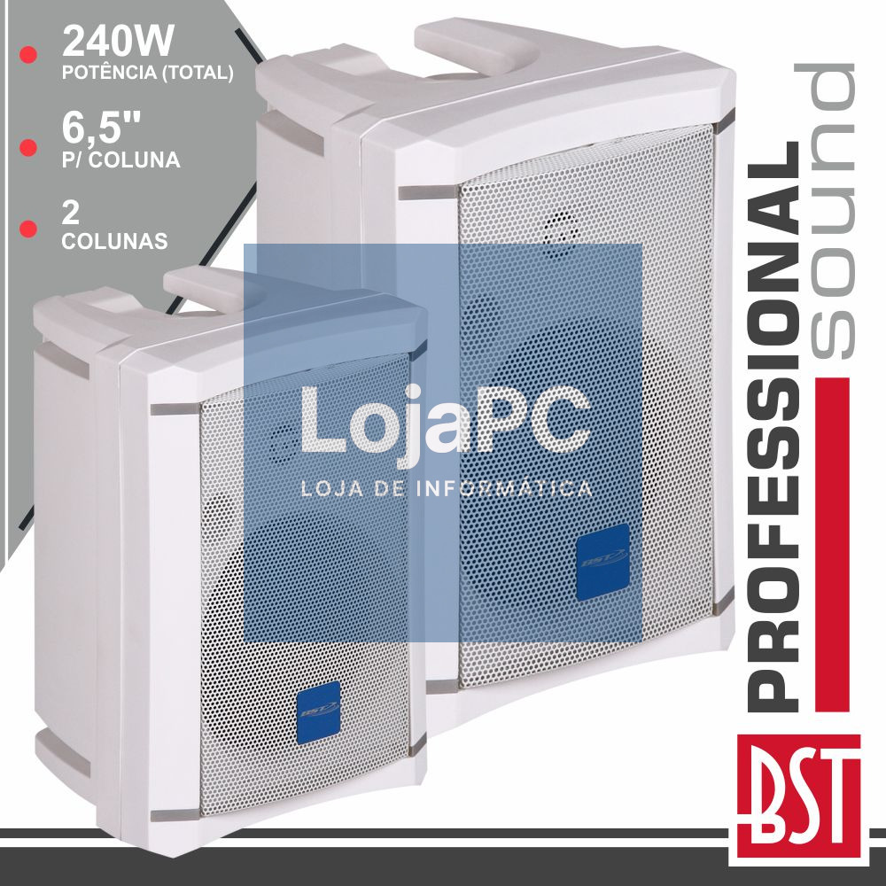CONJUNTO 2 COLUNAS 2 VIAS 6.5" 240W BRANCAS ABS BST