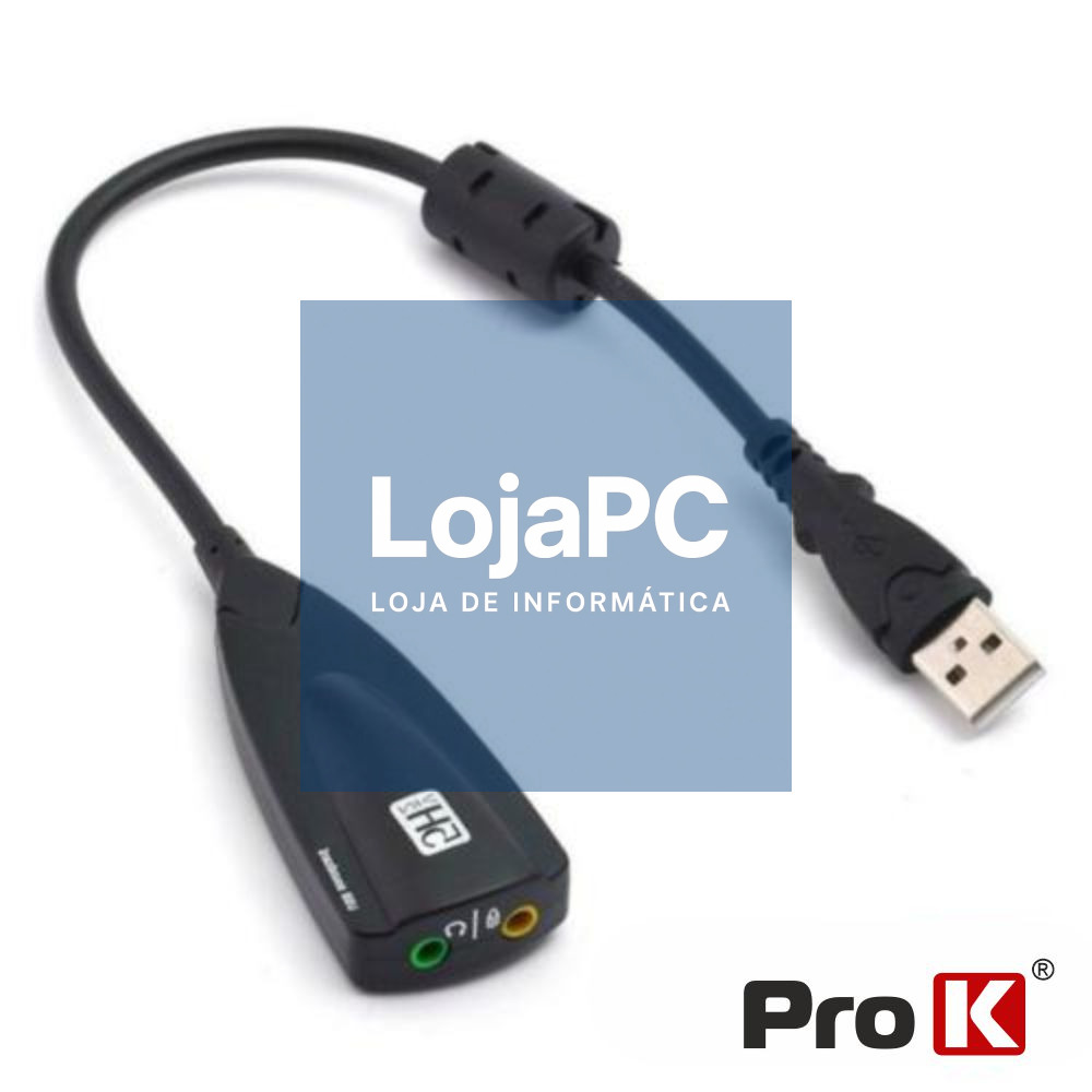 Adaptador Placa Som USB 7.1 C/ 2 Fichas Jack PROK