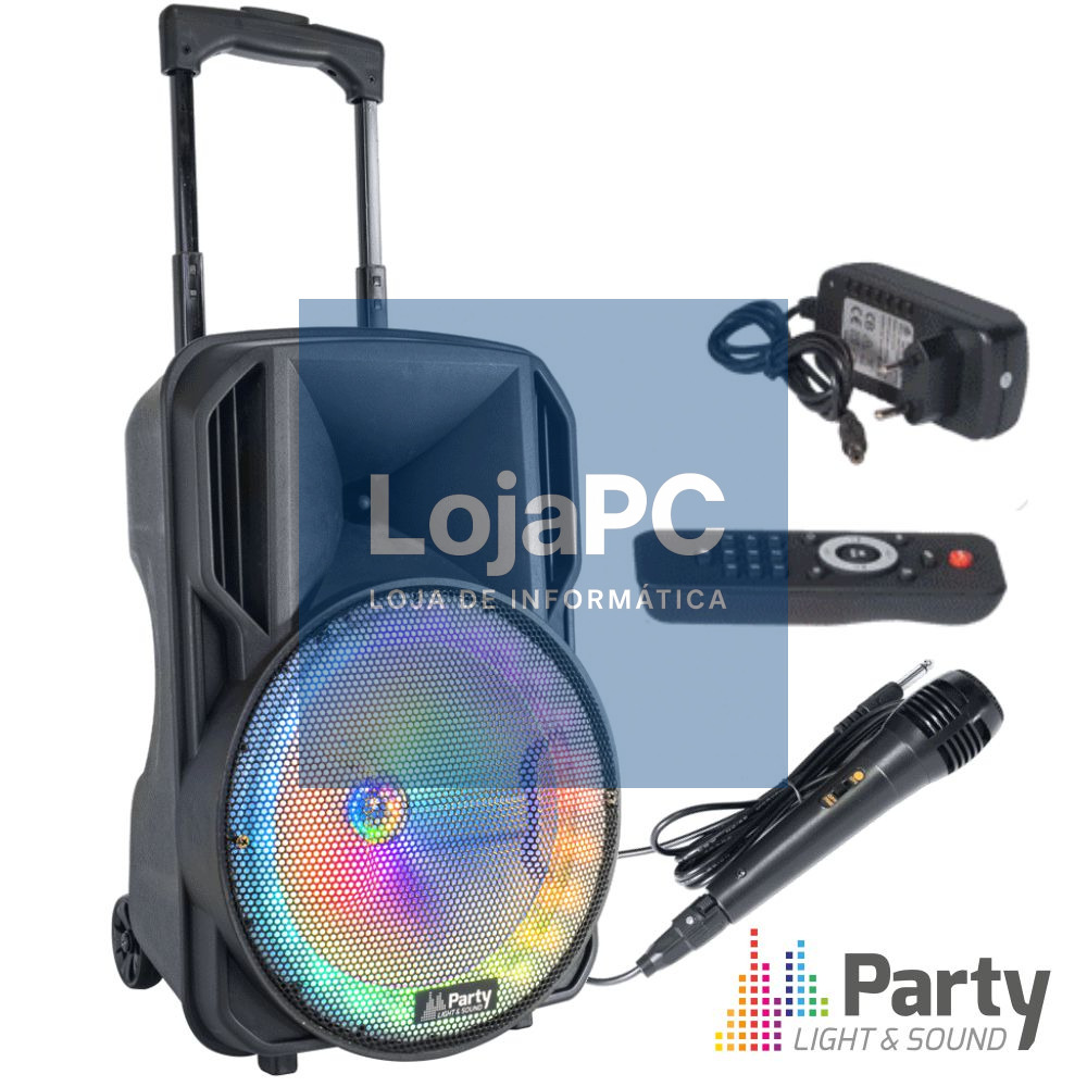 Coluna Amplificada 10" 600W USB/BT/SD/AUX/Bat Preta PARTY