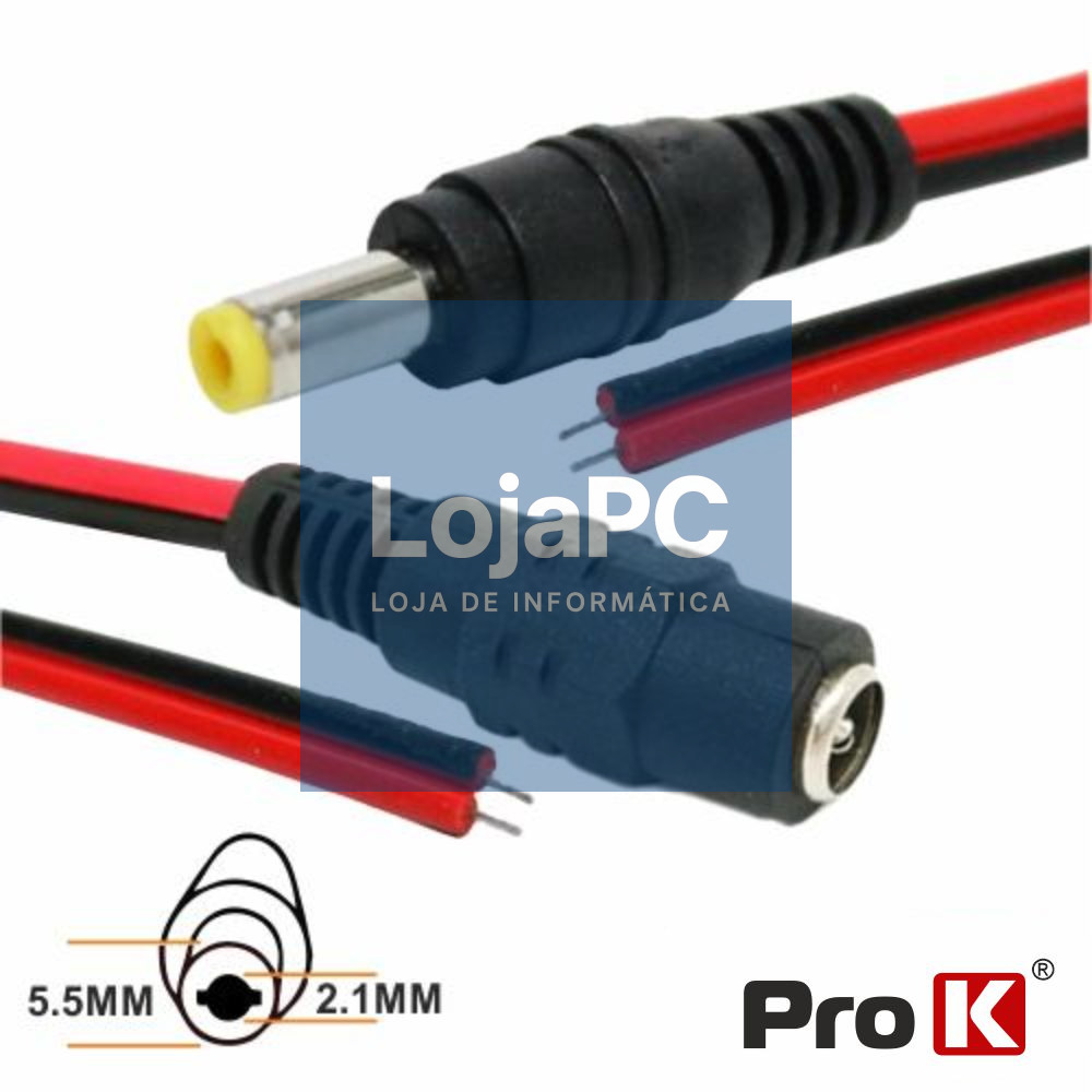 CABO ALIMENTAÇÃO DC 1 MACHO / 1 FÊMEA 20CM PROK