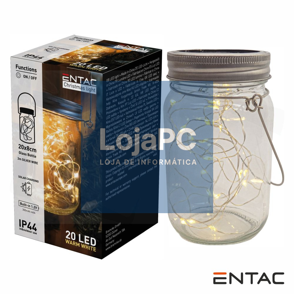 Frasco Decorativo 20 LEDS 3000K C/ Carregamento Solar ENTAC
