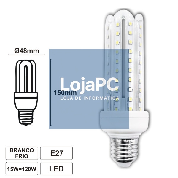 LÂMPADA E27 15W=120W 230V LED 4U BRANCO FRIO 1200LM