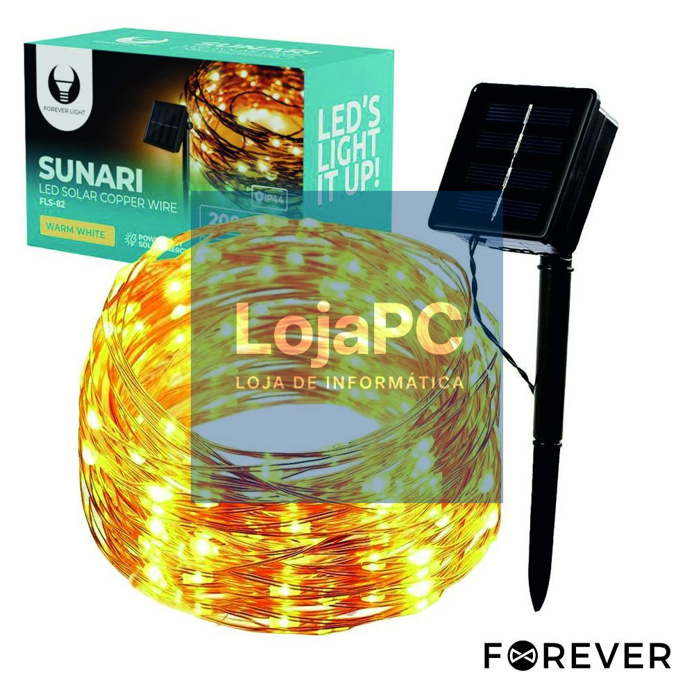 Grinalda 200 LED 3000K 22m C/ Painel Solar FOREVER