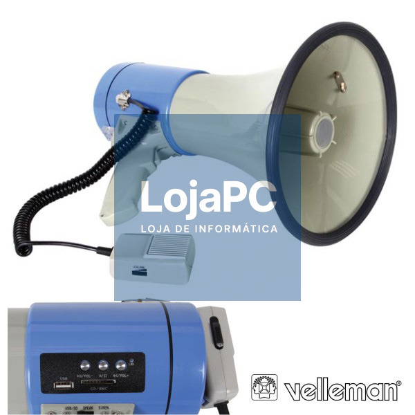 MEGAFONE 25W C/ RANHURA P/ CARTÃO SD E PORTA USB VELLEMAN