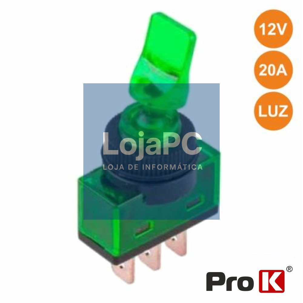 INTERRUPTOR ALAVANCA ON-OFF 20A/12V LUMINOSO VERDE PROK