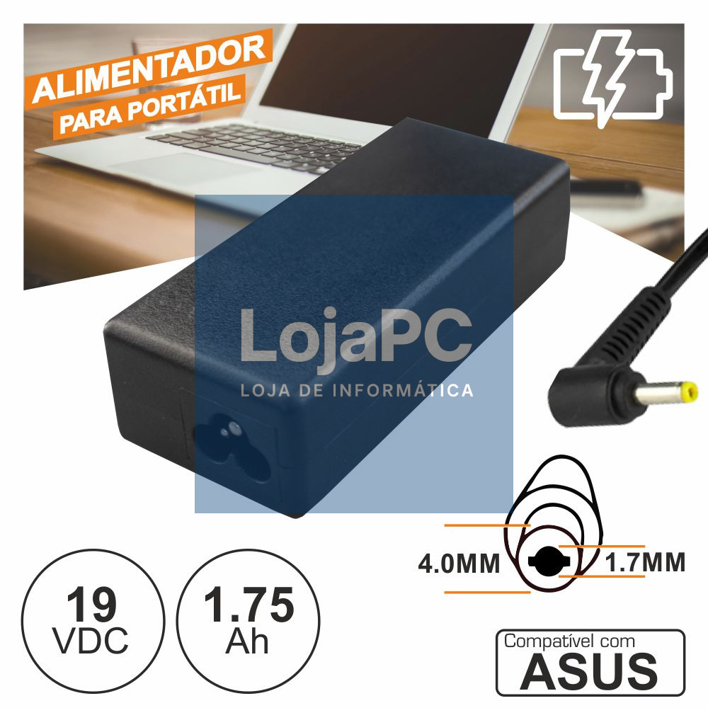 Alimentador P/ Asus 19V 1.75A 33W 4.0x1.35mm