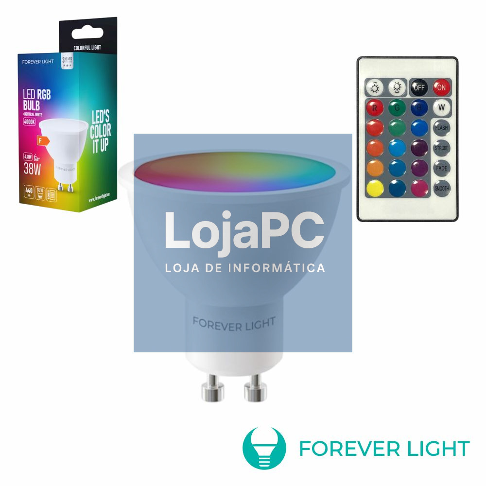 Lâmpada GU10 LED 4,8W RGB 4000K 400lm C/Comando FOREVER