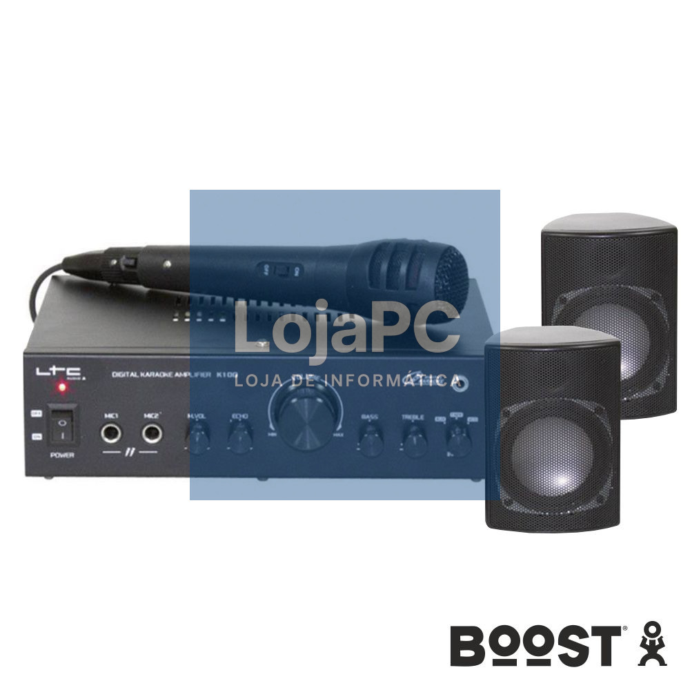 Conjunto Karaoke Amplificador 2x20w 2 Colunas Mic BOOST