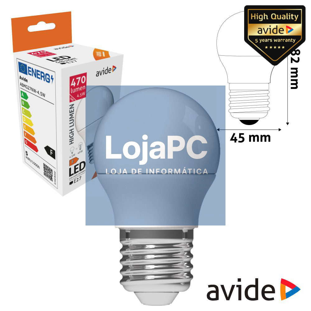 Lâmpada LED E27 Globo G45 4.5W 230V 4000K 470lm AVIDE