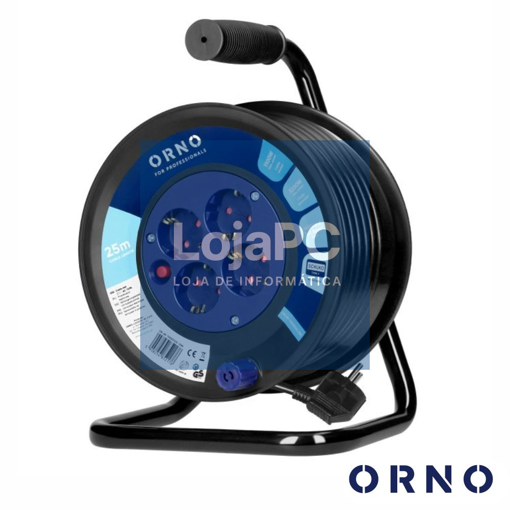Extensão Elétrica C/ Enrolador 4x Schuko 25m ORNO