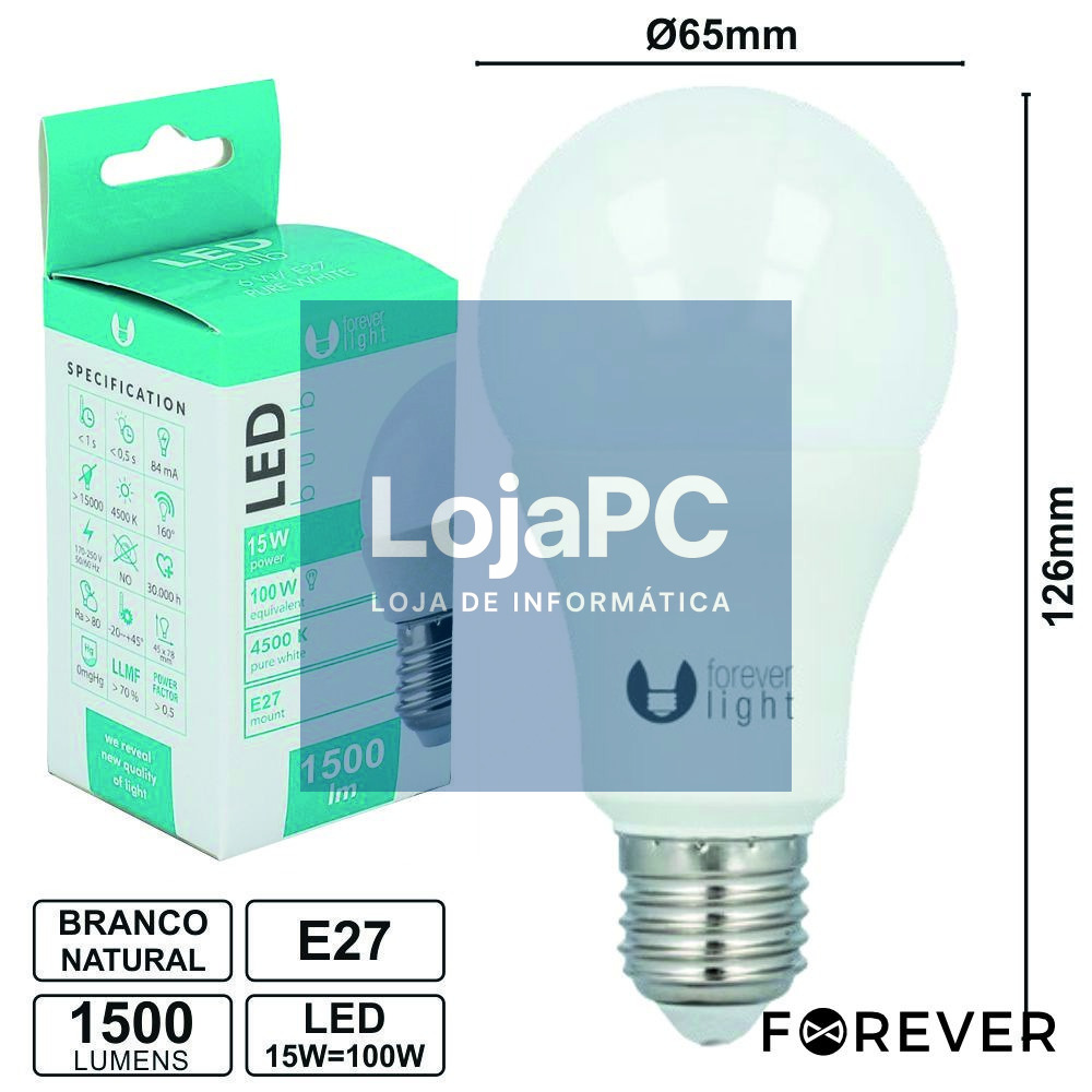 LÂMPADA LED E27 GLOBO A65 15W 230V 4000K 1500LM