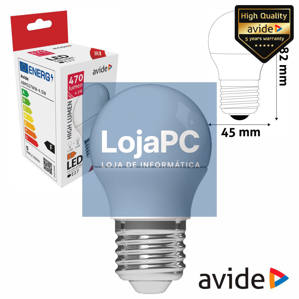 Lâmpada LED E27 Globo G45 4.5W 230V 3000K 470lm AVIDE