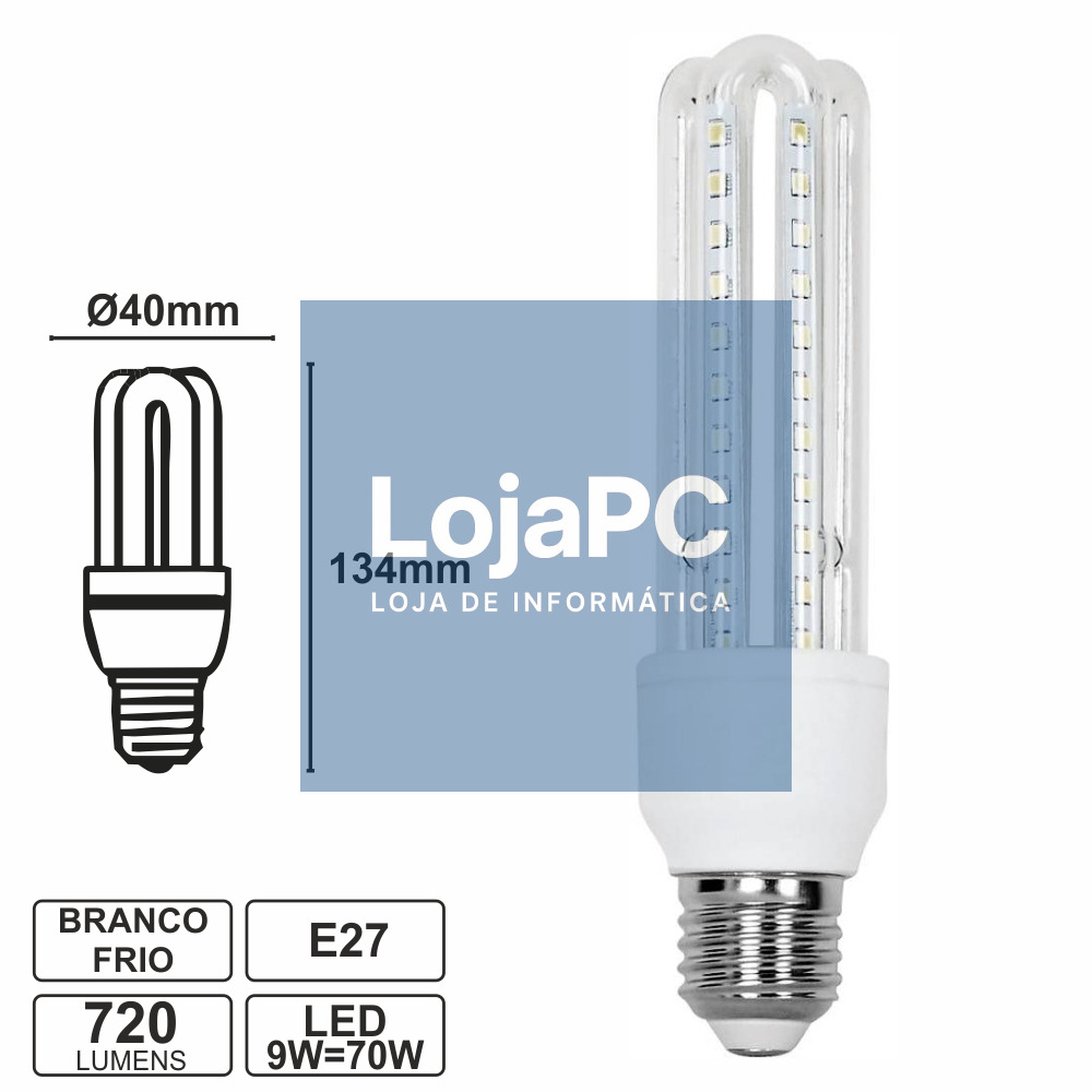 LÂMPADA E27 9W=70W 230V LED 3U BRANCO FRIO 720LM