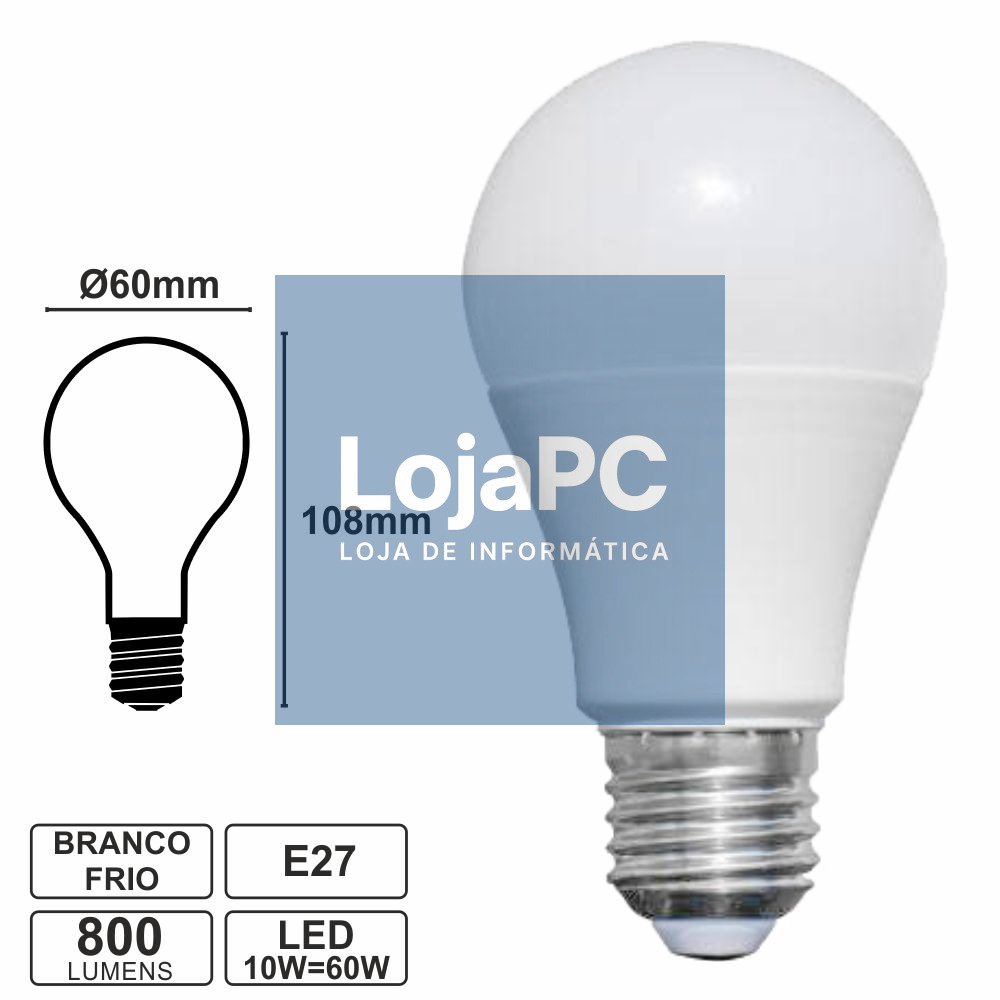 LÂMPADA E27 10W=60W 230V GLOBO 6400K BRANCO FRIO 800LM