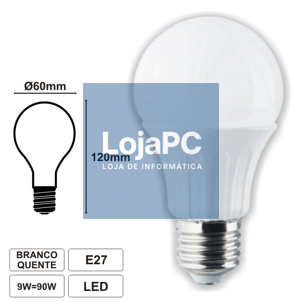 LÂMPADA E27 9W=90W 230V LED GLOBO BRANCO QUENTE 615LM