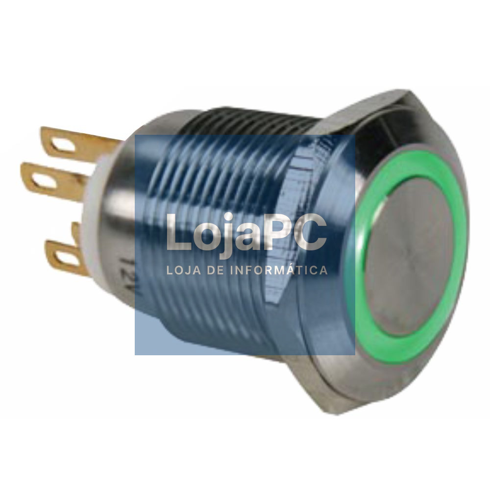 INTERRUPTOR REDONDO METAL (ON)-OFF 12V 12MM 4P VERDE