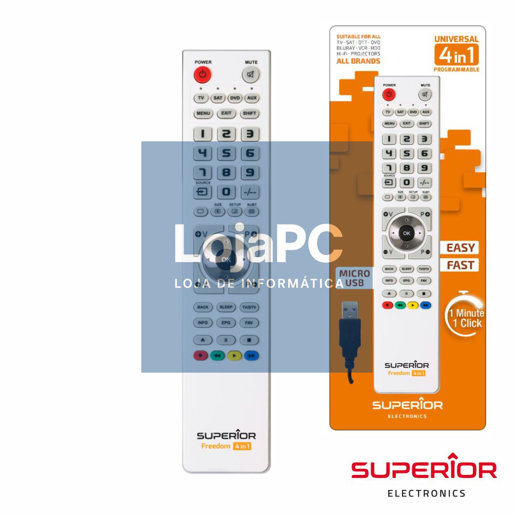 Comando TV Programável Branco FREEDOM C/ USB