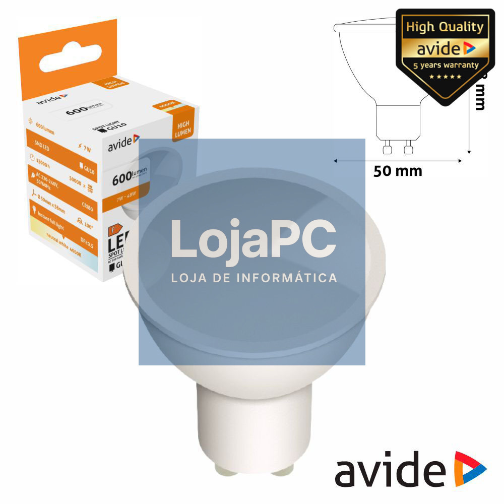 Lâmpada LED GU10 Dimável Spot 7W 230V 4000K 530lm AVIDE