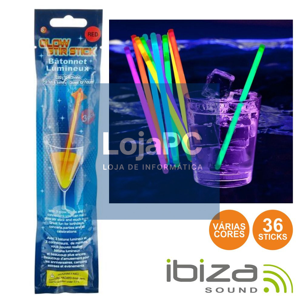 CONJUNTO 36 BARRAS LUMINESCENTES MULTICOR 200MM IBIZA